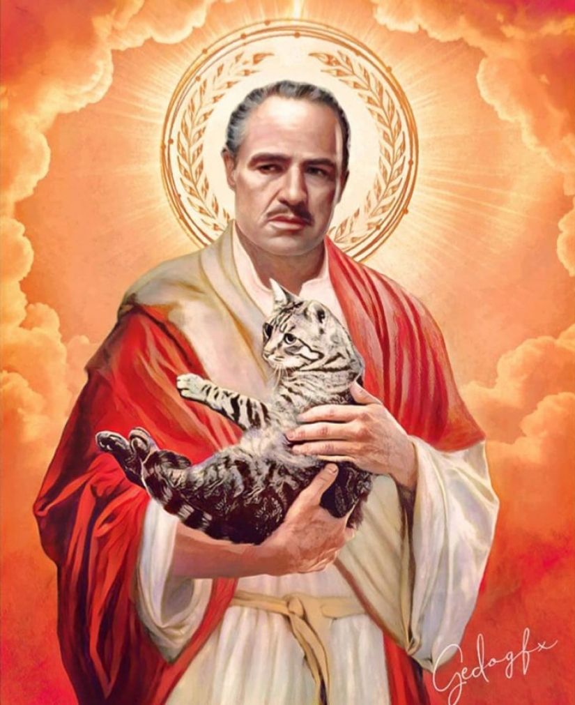 Saint Keanu and other celebrities in the image of saints