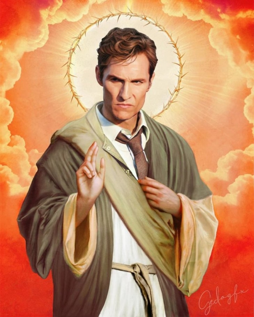Saint Keanu and other celebrities in the image of saints