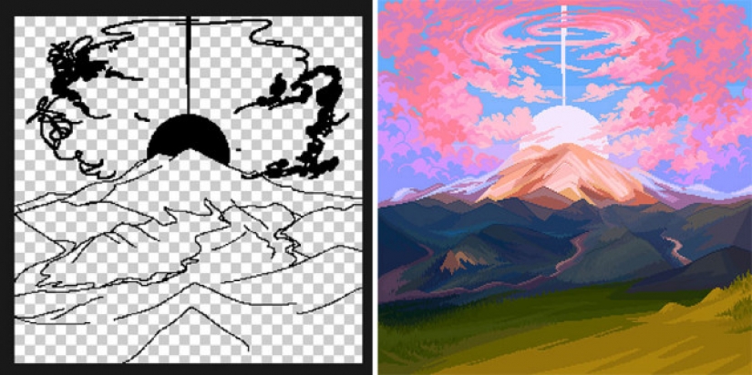 Sketch vs. Final: the artists show their work at the stage of sketch and finished