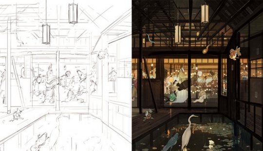 Sketch vs. Final: the artists show their work at the stage of sketch and finished