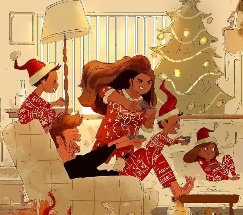 The artist documents the idyllic moments of life with his wife and children
