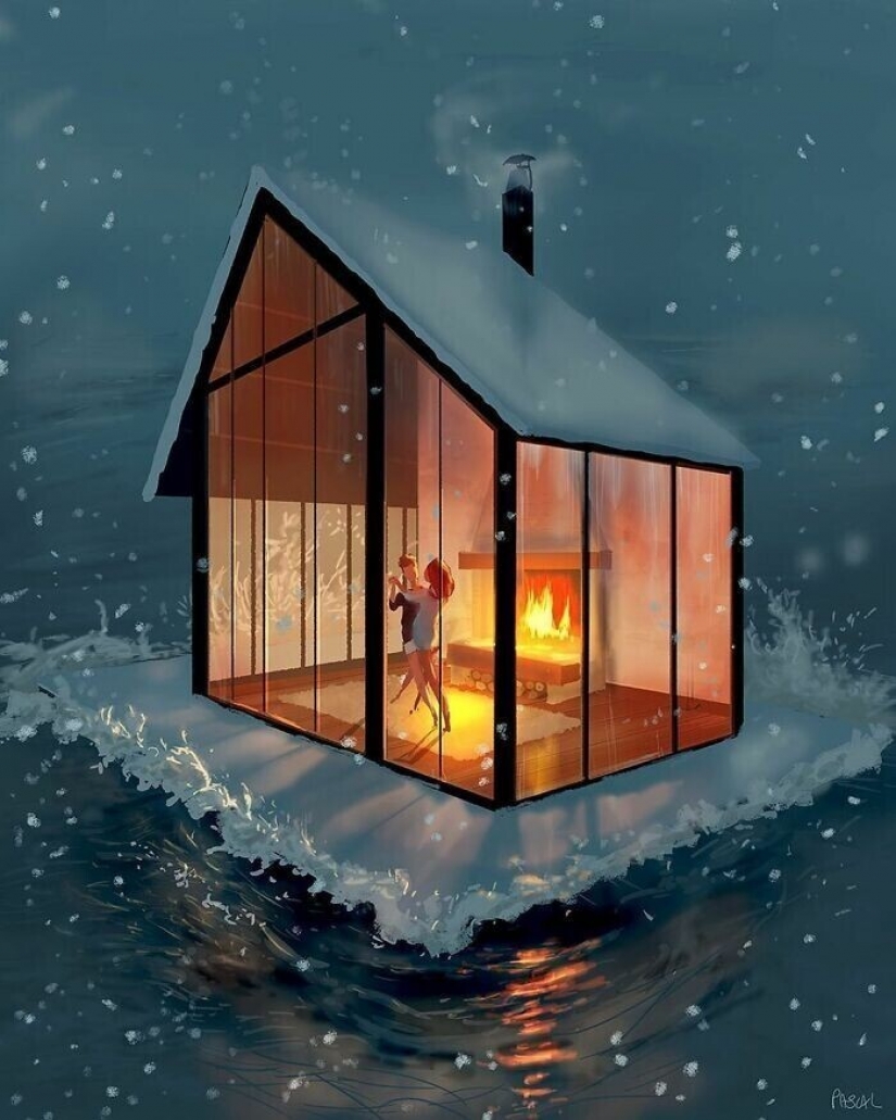 The artist documents the idyllic moments of life with his wife and children