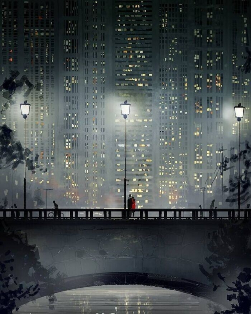 The artist documents the idyllic moments of life with his wife and children