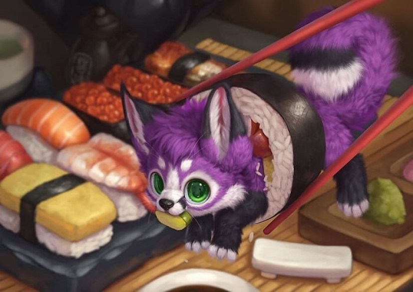 This artist has no pets, so he puts digital furry animals in real life situations. This artist has no pets, so he puts digital furry animals in real life situations.