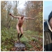 Un par de nudistas desde el reino unido divertido hacer fotos en el bosque, luchando con el estrés durante una pandemia Un par de nudistas desde el reino unido divertido hacer fotos en el bosque, luchando con el estrés durante una pandemia