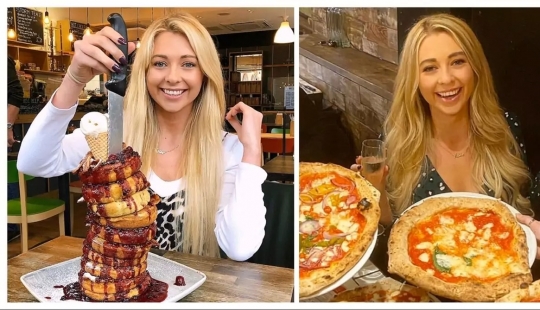 Una chica frágil de Gran Bretaña que devora megaciudades de comida rápida