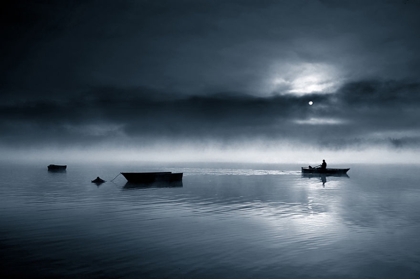 Vida de niebla en el lago