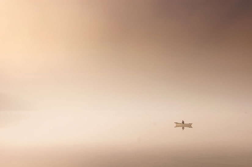 Vida de niebla en el lago