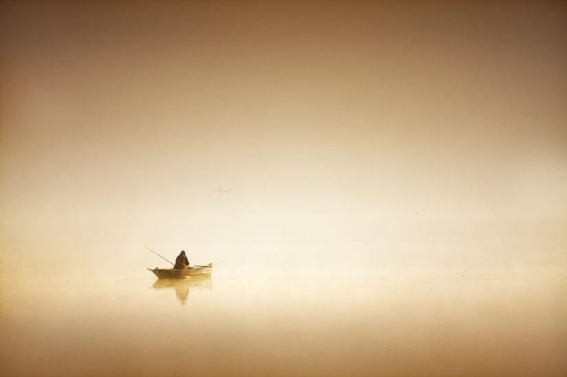 Vida de niebla en el lago
