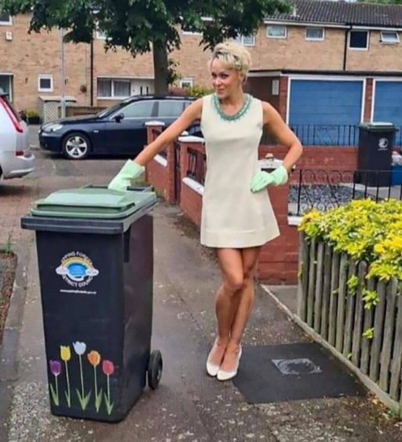 Why would this woman every week was taking out the trash in a new dress
