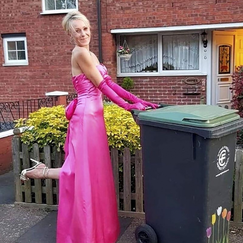 Why would this woman every week was taking out the trash in a new dress