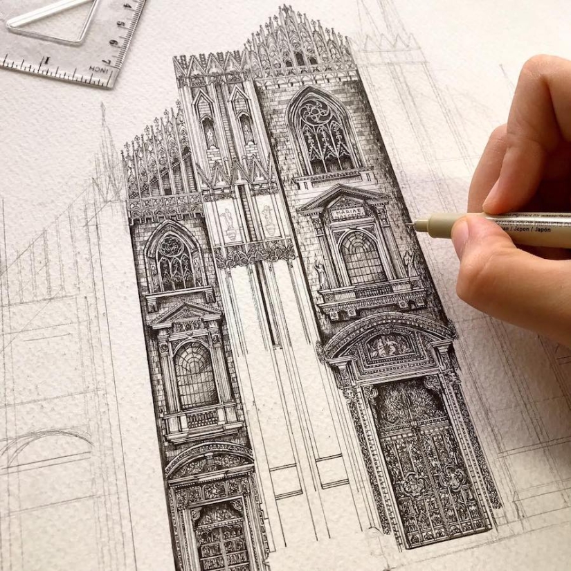A charming girl from Japan draws architecture, and it's - wow! A charming girl from Japan draws architecture, and it's - wow!