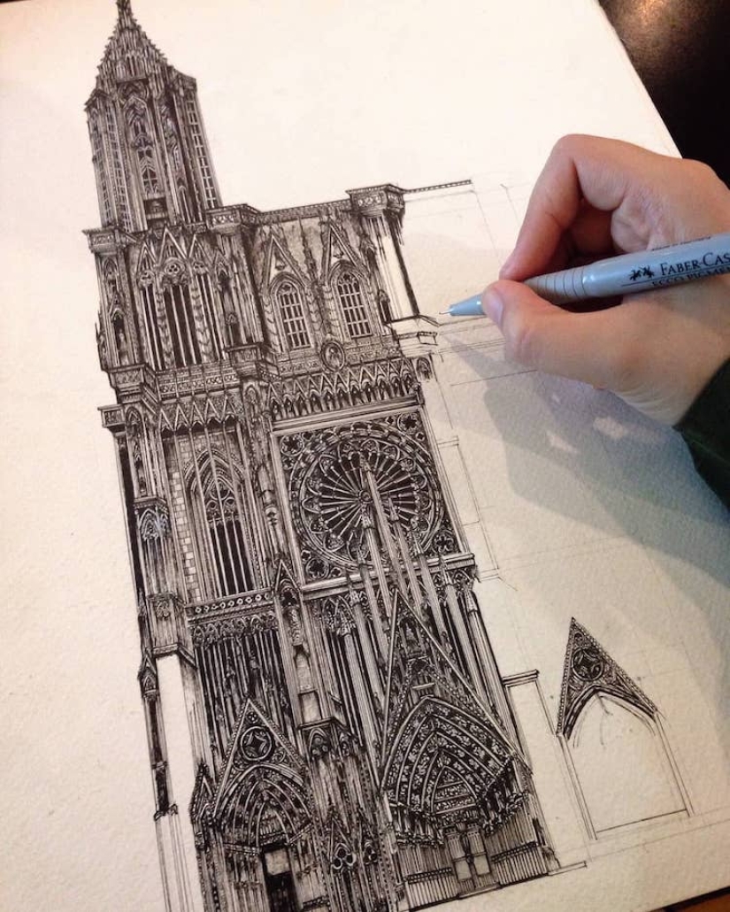 A charming girl from Japan draws architecture, and it's - wow! A charming girl from Japan draws architecture, and it's - wow!