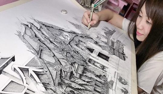 A charming girl from Japan draws architecture, and it's - wow!