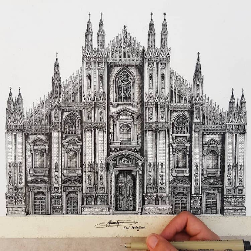 A charming girl from Japan draws architecture, and it's - wow! A charming girl from Japan draws architecture, and it's - wow!
