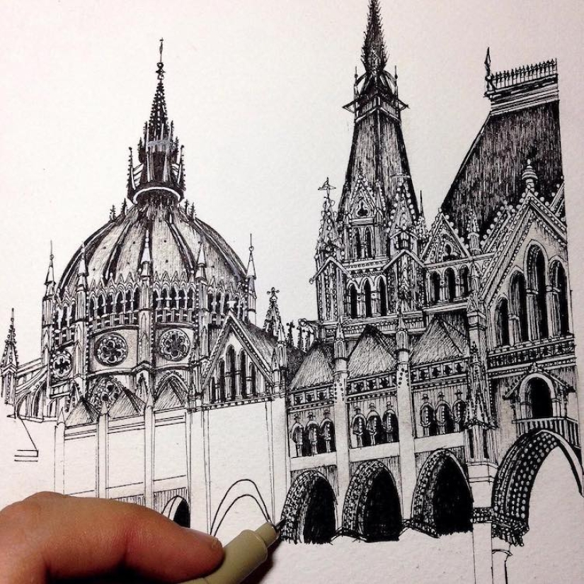 A charming girl from Japan draws architecture, and it's - wow! A charming girl from Japan draws architecture, and it's - wow!