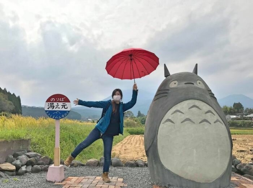 A grandfather and grandmother from Japan built a stop in the form of Totoro for their granddaughter