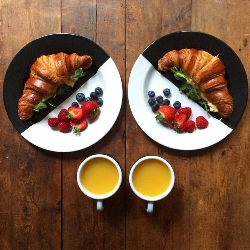 A man makes symmetrical breakfasts for his beloved every day A man makes symmetrical breakfasts for his beloved every day