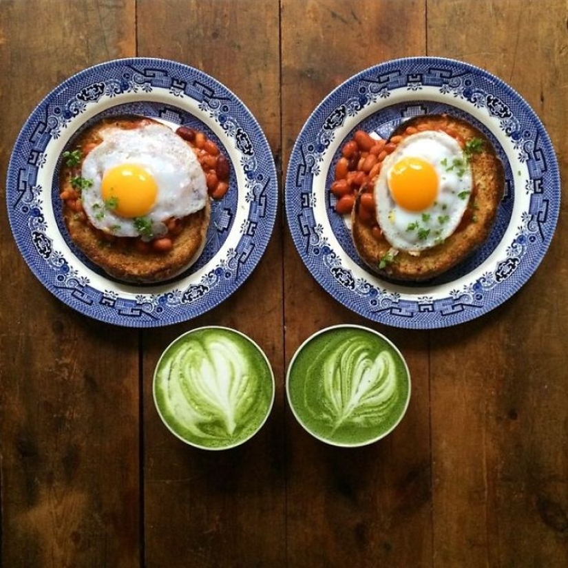 A man makes symmetrical breakfasts for his beloved every day A man makes symmetrical breakfasts for his beloved every day