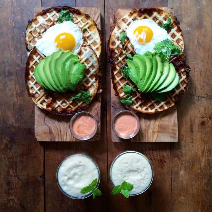 A man makes symmetrical breakfasts for his beloved every day A man makes symmetrical breakfasts for his beloved every day
