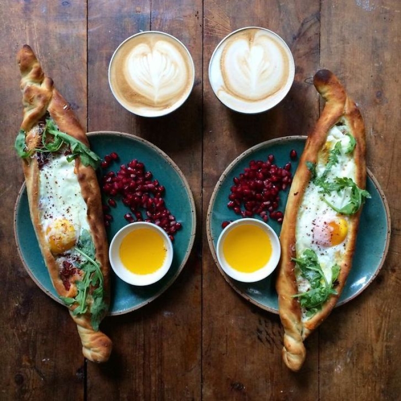 A man makes symmetrical breakfasts for his beloved every day A man makes symmetrical breakfasts for his beloved every day