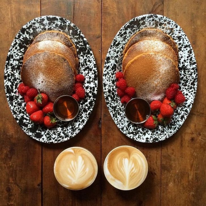 A man makes symmetrical breakfasts for his beloved every day A man makes symmetrical breakfasts for his beloved every day