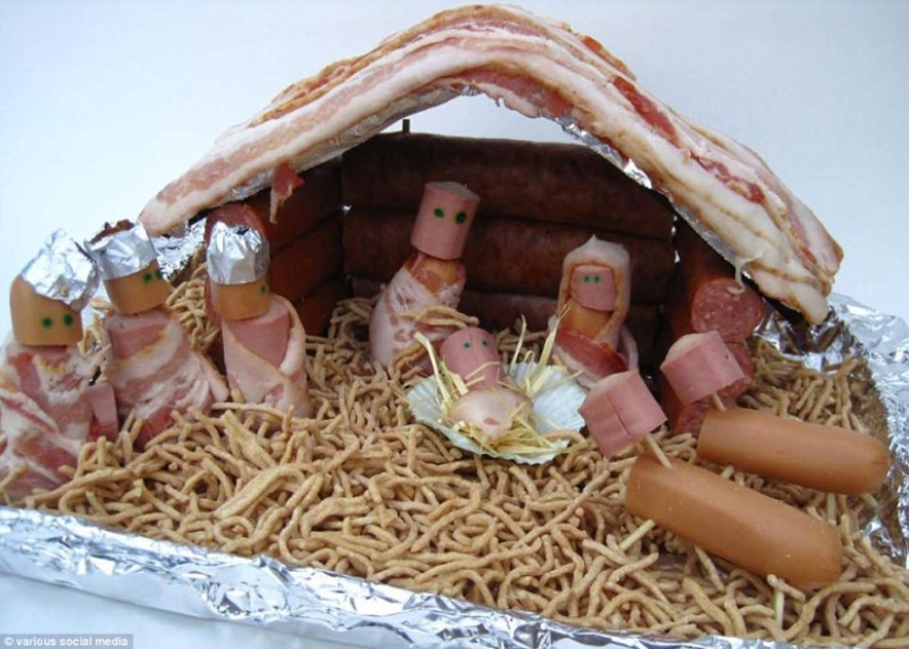 A nativity scene with sausages: a traditional scene in an unconventional performance