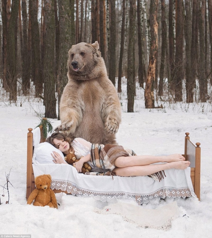 A snowy photo shoot of two models from Russia in an embrace with a bear shocked Europe A snowy photo shoot of two models from Russia in an embrace with a bear shocked Europe