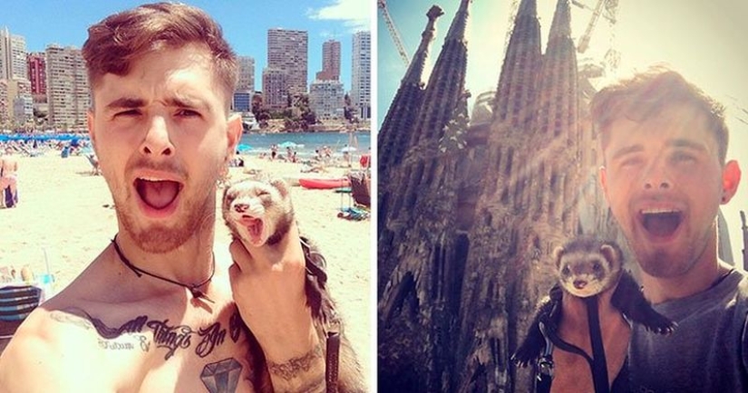 After the tragic death of loved ones, the guy sold everything to travel the world with a ferret