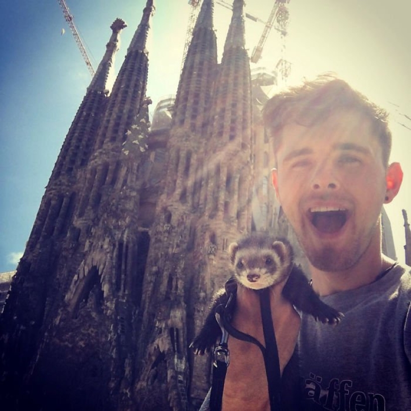 After the tragic death of loved ones, the guy sold everything to travel the world with a ferret