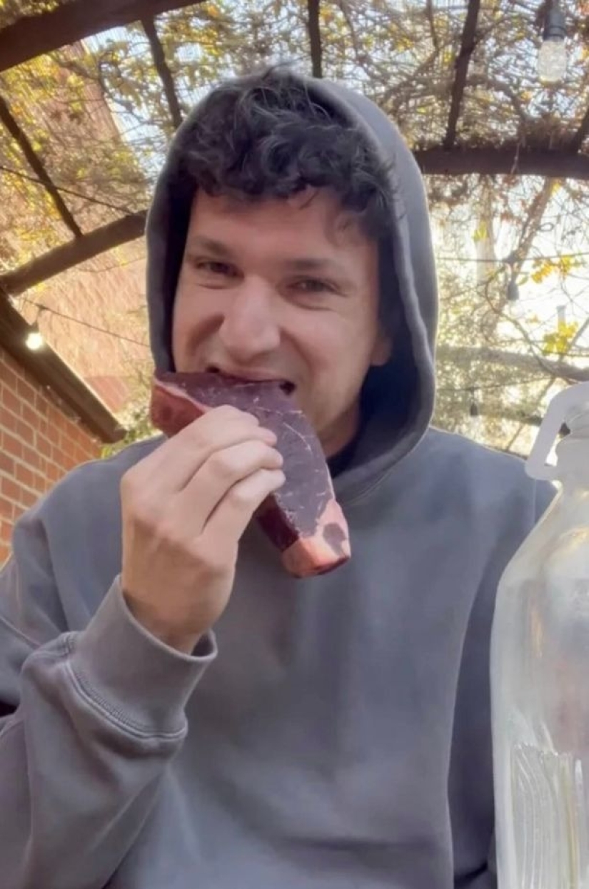 An American eats only raw meat to see if he "survives"