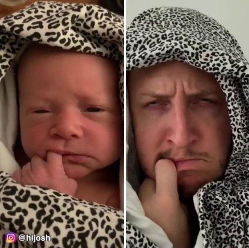 An apple tree from an apple: an Australian comedian copies the facial expressions of his tiny daughter An apple tree from an apple: an Australian comedian copies the facial expressions of his tiny daughter