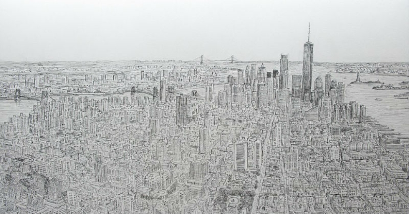 An autistic artist took a look at Manhattan from a helicopter and drew it in all its details from memory An autistic artist took a look at Manhattan from a helicopter and drew it in all its details from memory