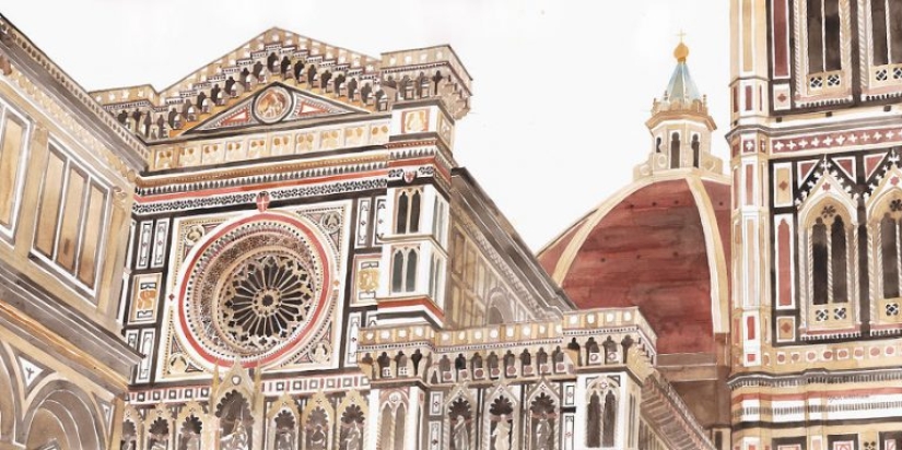 Architect draws famous cities of the world in watercolor
