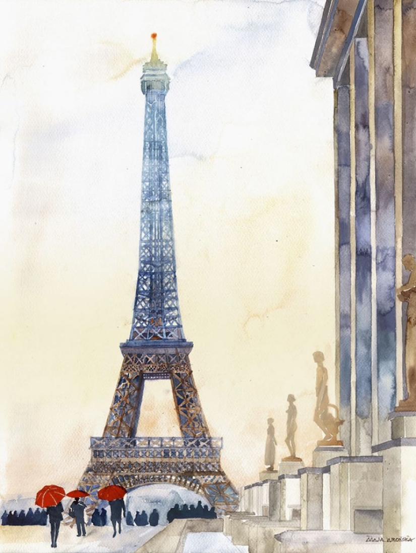 Architect draws famous cities of the world in watercolor