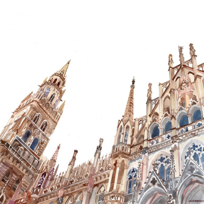 Architect draws famous cities of the world in watercolor