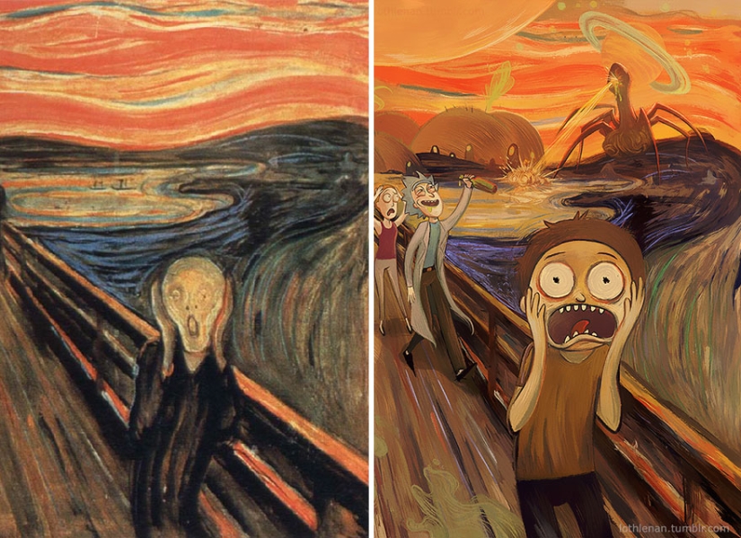 Artist adds anime characters to classic canvases