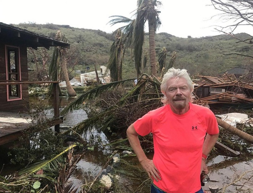 At the broken trough: billionaire Richard Branson showed the ruins of his house after the hurricane At the broken trough: billionaire Richard Branson showed the ruins of his house after the hurricane