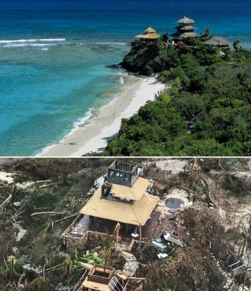 At the broken trough: billionaire Richard Branson showed the ruins of his house after the hurricane At the broken trough: billionaire Richard Branson showed the ruins of his house after the hurricane
