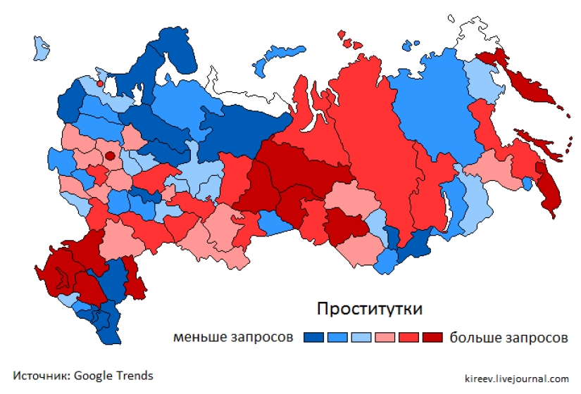 Bashful geography: where in Russia "sex", "porn", "prostitutes" are most often Googled Bashful geography: where in Russia "sex", "porn", "prostitutes" are most often Googled