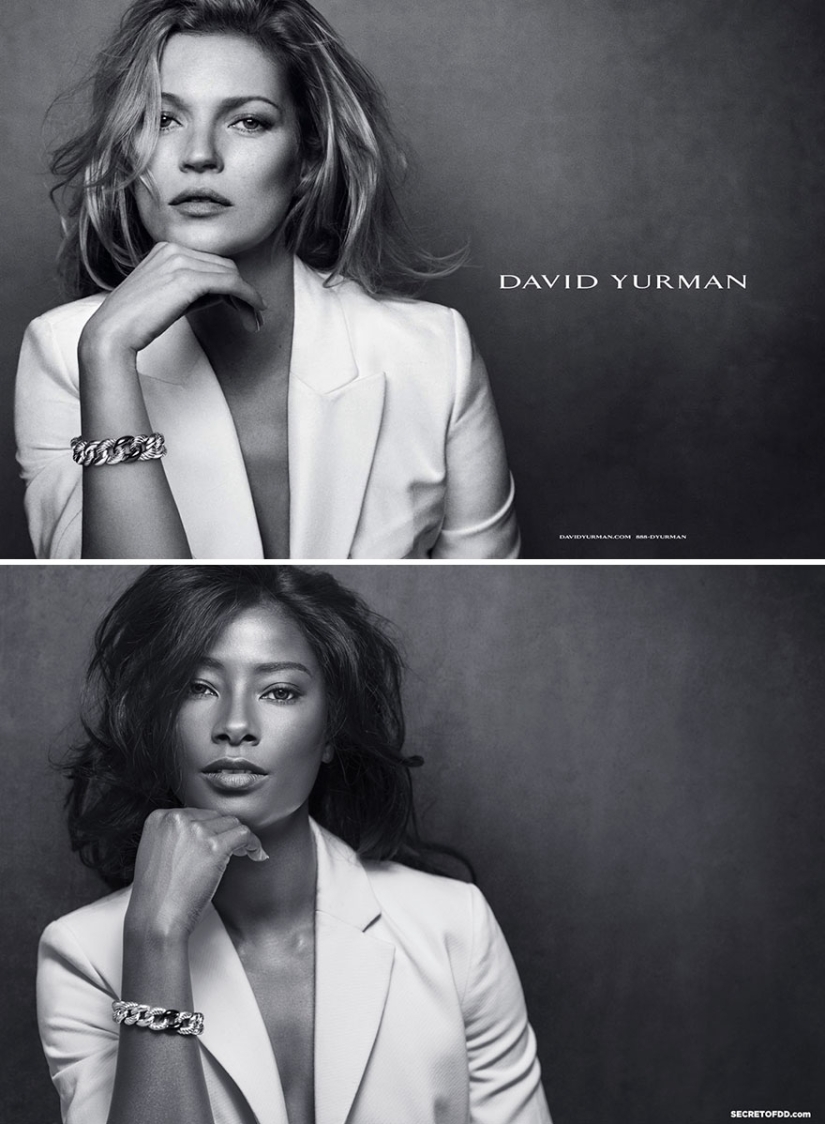 "Black Mirror": dark-skinned model recreates advertising shots of fashion brands