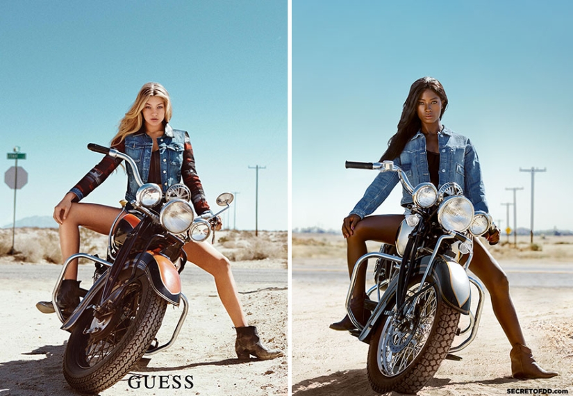 "Black Mirror": dark-skinned model recreates advertising shots of fashion brands