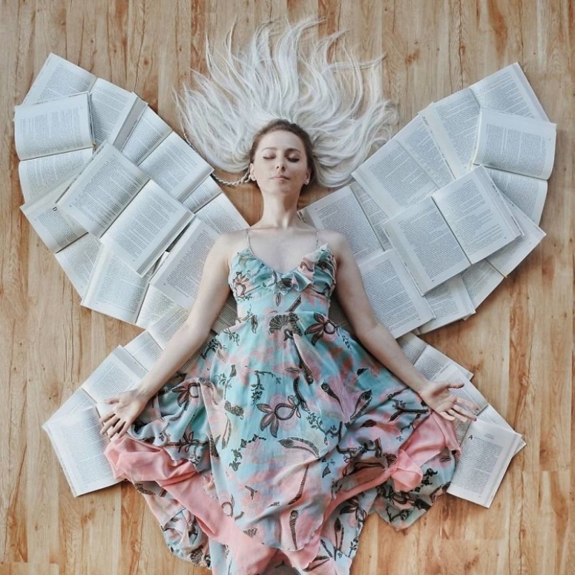 Books as art: a girl puts out colorful installations from her library