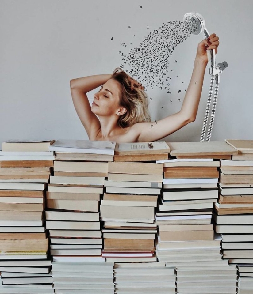 Books as art: a girl puts out colorful installations from her library