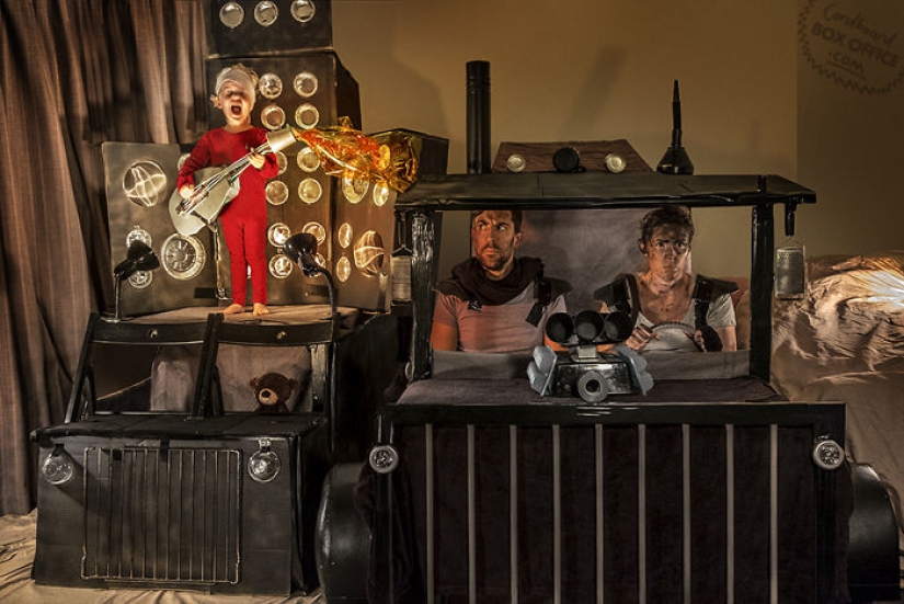 Cardboard and a little imagination: a two-year-old boy and his parents recreate scenes from movies and TV series