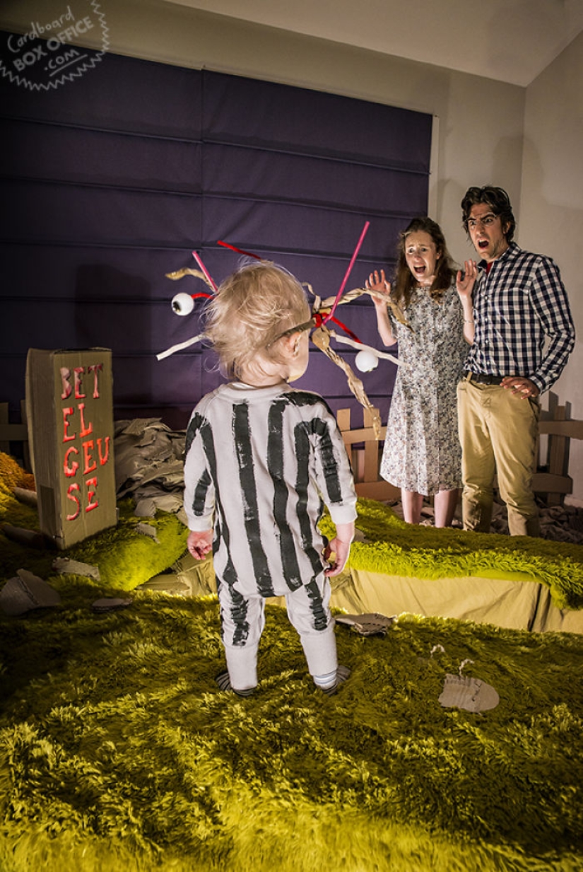 Cardboard and a little imagination: a two-year-old boy and his parents recreate scenes from movies and TV series