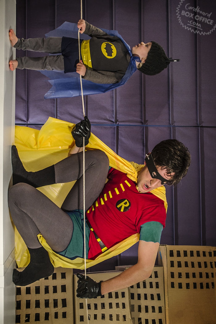 Cardboard and a little imagination: a two-year-old boy and his parents recreate scenes from movies and TV series