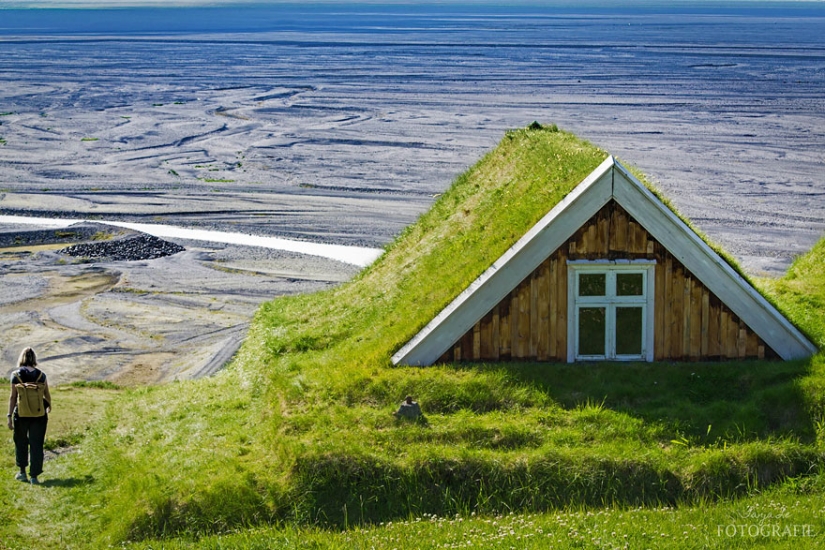 Casas escandinavas con techos verdes que parecen de un cuento de hadas