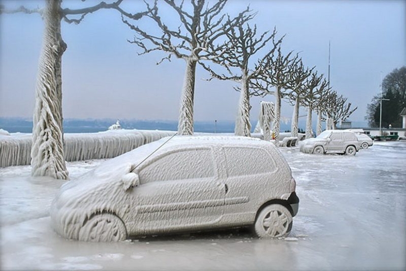Cómo el invierno convierte los coches en obras de arte