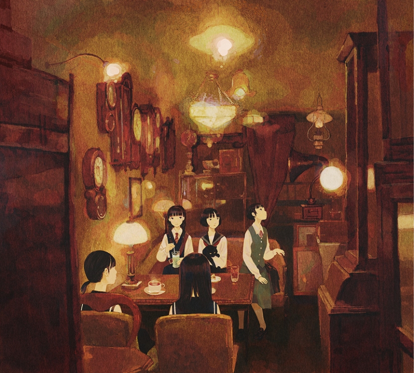 Colegialas y arte de anime melancólico y soñoliento
